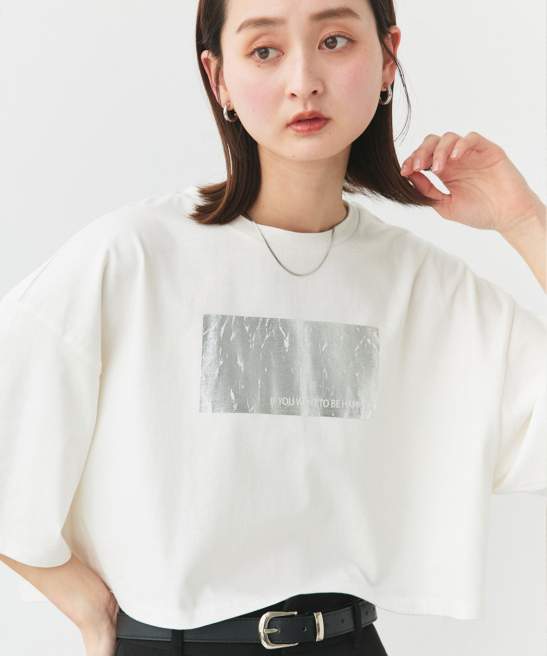 アドティエ ad thie 【2025SS新作】ヴィンテージライク箔プリントTシャツ (ブラック) ブラック