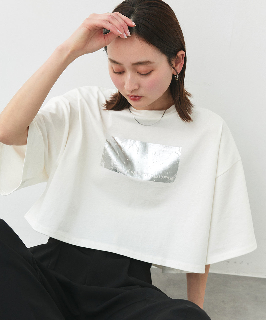 アドティエ ad thie 【2025SS新作】ヴィンテージライク箔プリントTシャツ (ブラック) ブラック