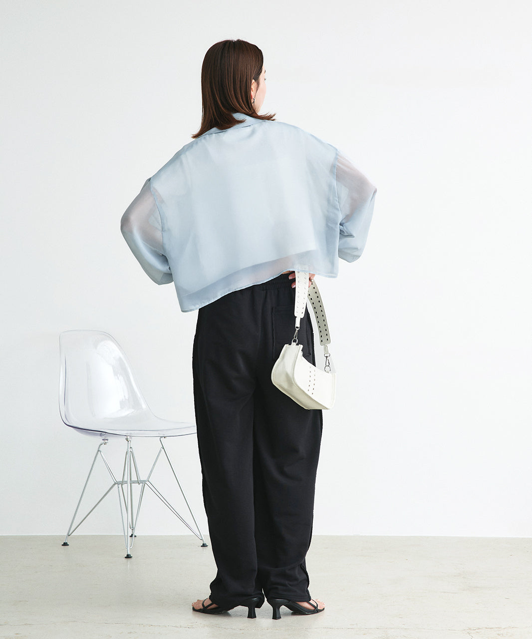 アドティエ ad thie 【2025SS新作】ショート丈シアーシャツ 半袖リブTシャツセット (ライトブルー) ライトブルー