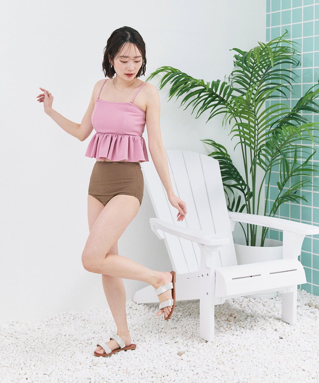アドティエ ad thie 【2025SS新作】ジャガードペプラムキャミソール スイムウェア【返品不可商品】 (ブラック) ブラック