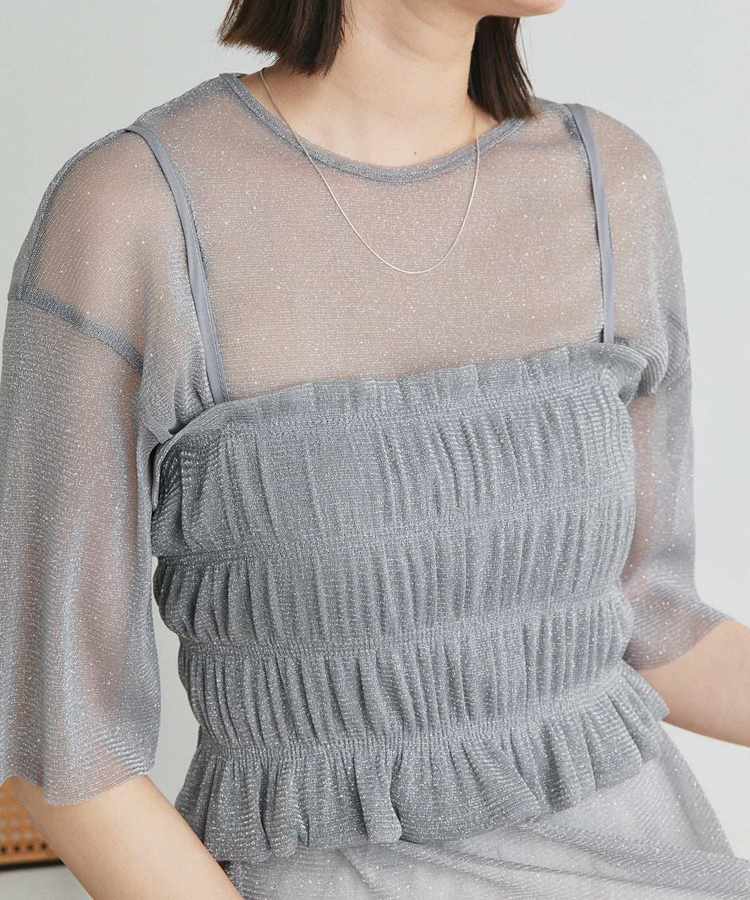 アドティエ ad thie 【2025SS新作】ビスチェレイヤード ラメカットソー (オフホワイト) オフホワイト