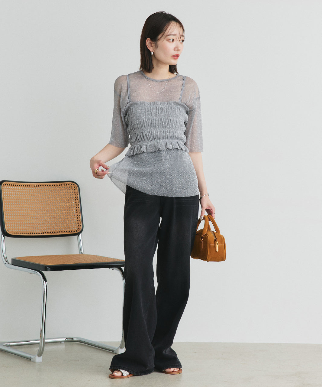 アドティエ ad thie 【2025SS新作】ビスチェレイヤード ラメカットソー (オフホワイト) オフホワイト