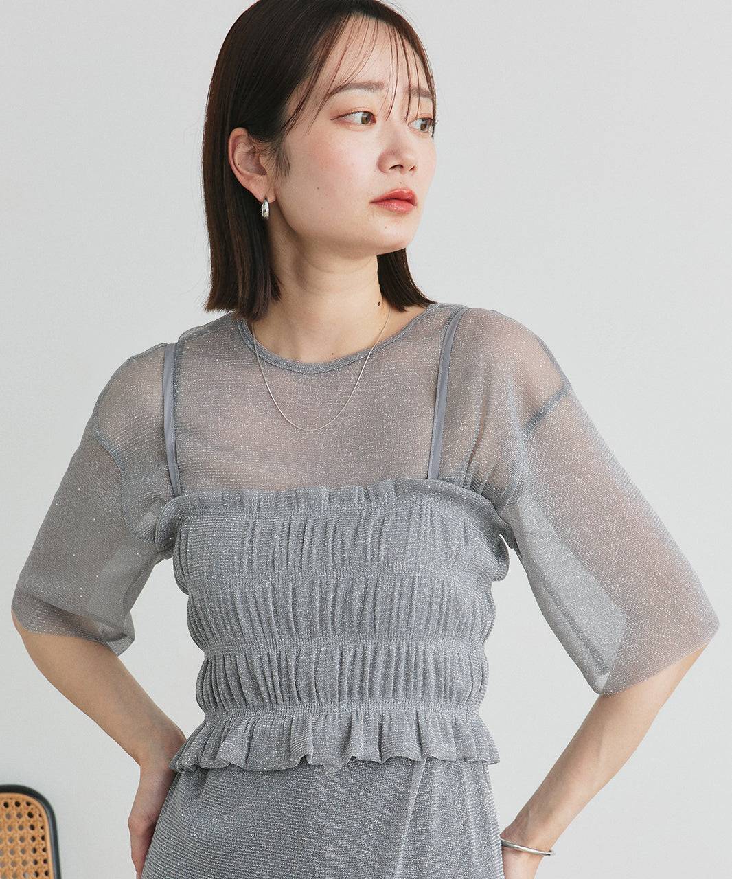 アドティエ ad thie 【2025SS新作】ビスチェレイヤード ラメカットソー (オフホワイト) オフホワイト