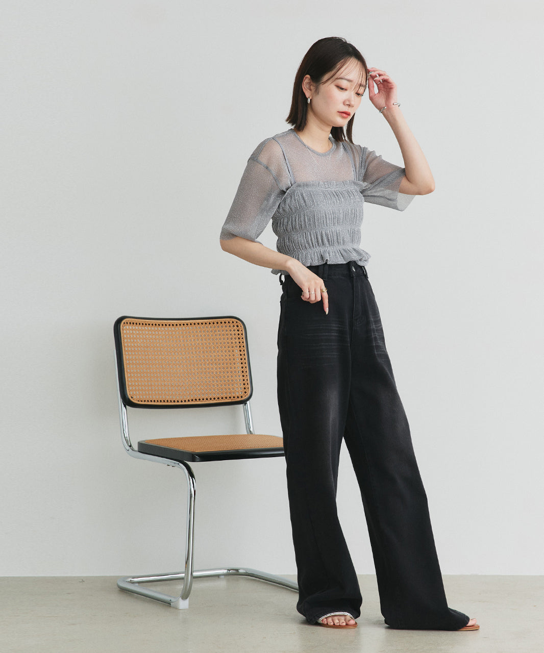 アドティエ ad thie 【2025SS新作】ビスチェレイヤード ラメカットソー (オフホワイト) オフホワイト