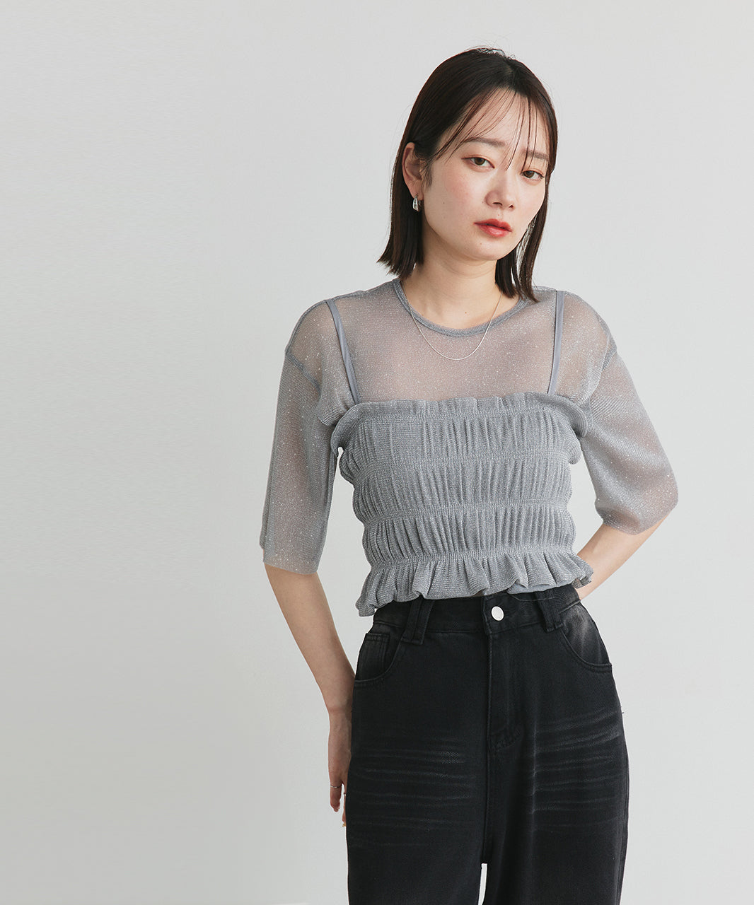 アドティエ ad thie 【2025SS新作】ビスチェレイヤード ラメカットソー (オフホワイト) オフホワイト