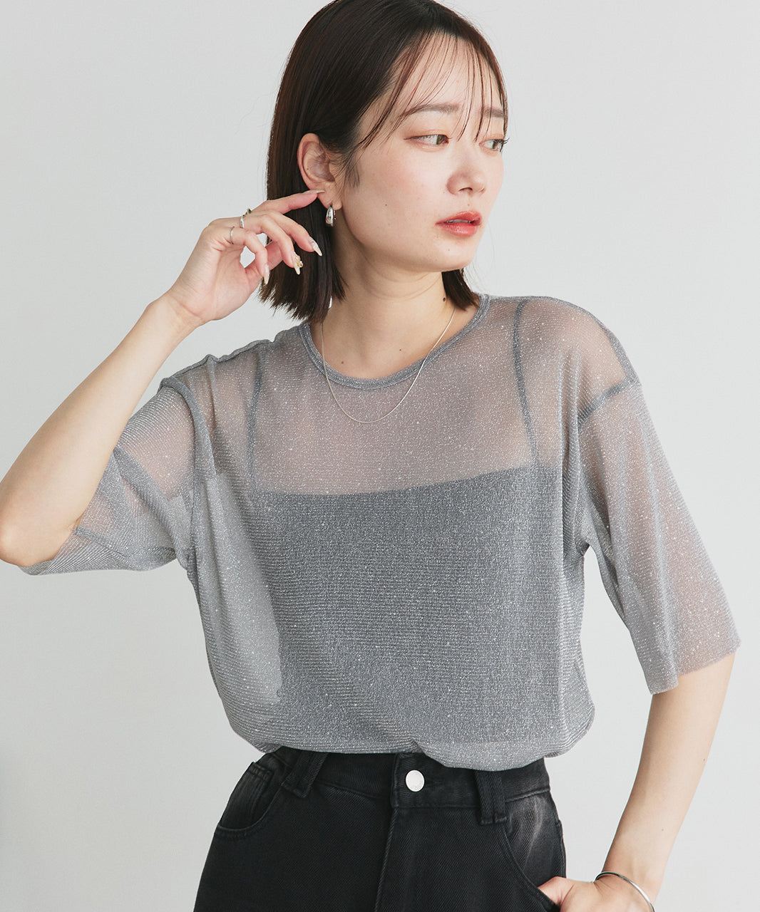 アドティエ ad thie 【2025SS新作】ビスチェレイヤード ラメカットソー (オフホワイト) オフホワイト