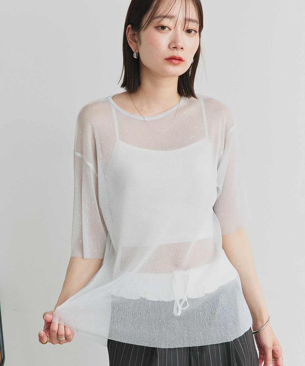 アドティエ ad thie 【2025SS新作】ビスチェレイヤード ラメカットソー (オフホワイト) オフホワイト