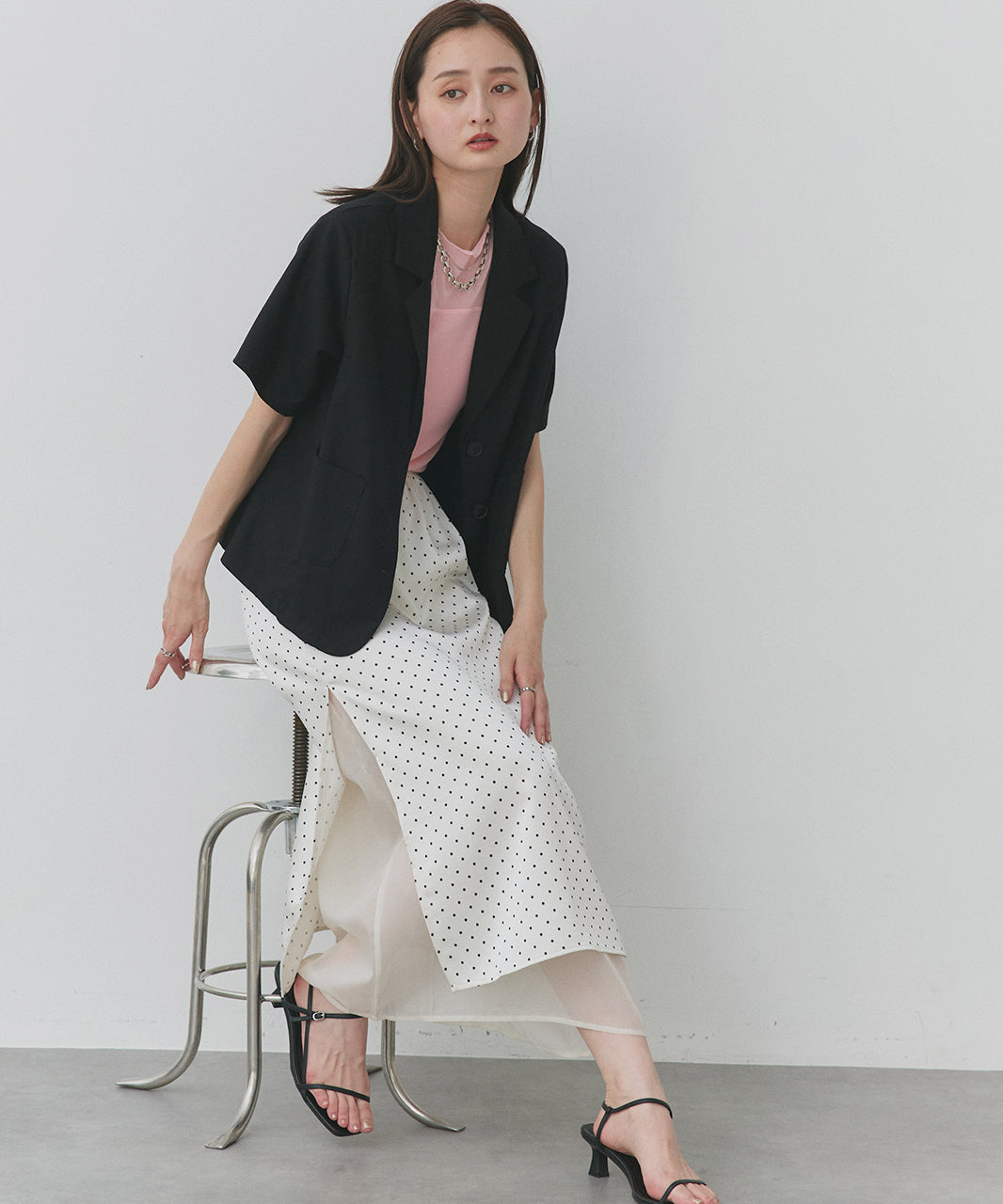 アドティエ ad thie ドットロングスカート (ブラック) ブラック