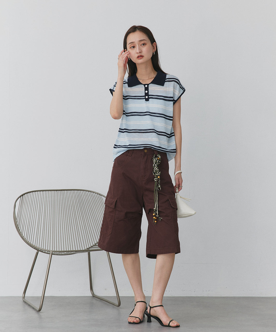 アドティエ ad thie フレンチ/Sボーダーポロニット (ライトグレー) ライトグレー