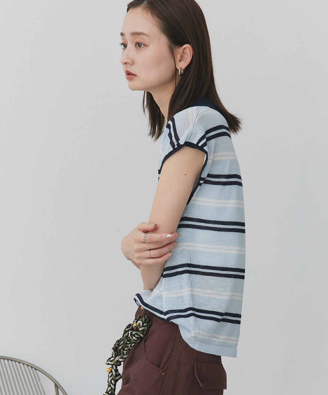 アドティエ ad thie フレンチ/Sボーダーポロニット (ライトグレー) ライトグレー