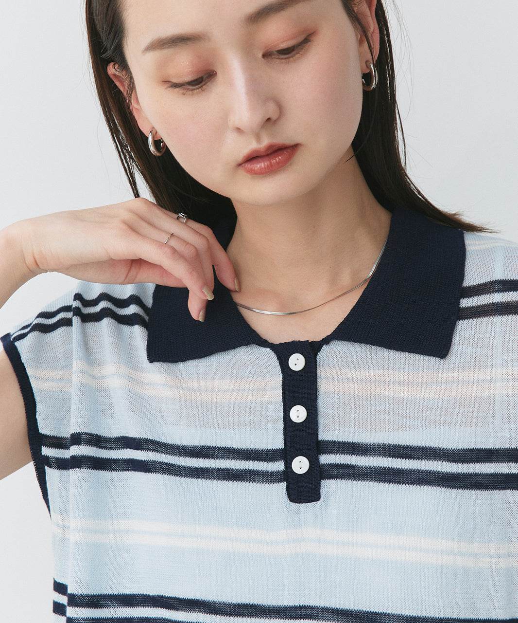 アドティエ ad thie フレンチ/Sボーダーポロニット (ライトグレー) ライトグレー