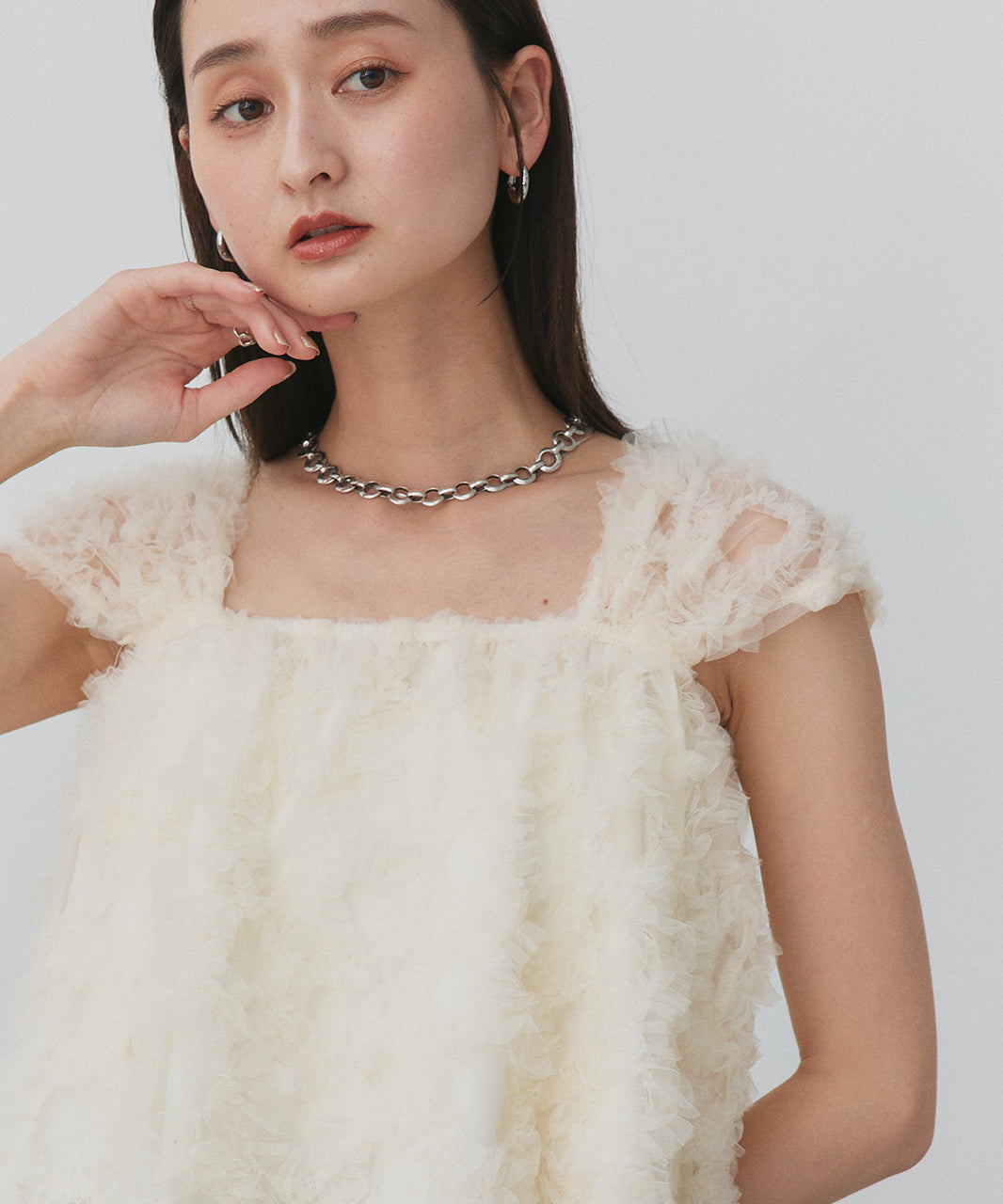 アドティエ ad thie ふわパフノースリブラウス (アイボリー) オフホワイト