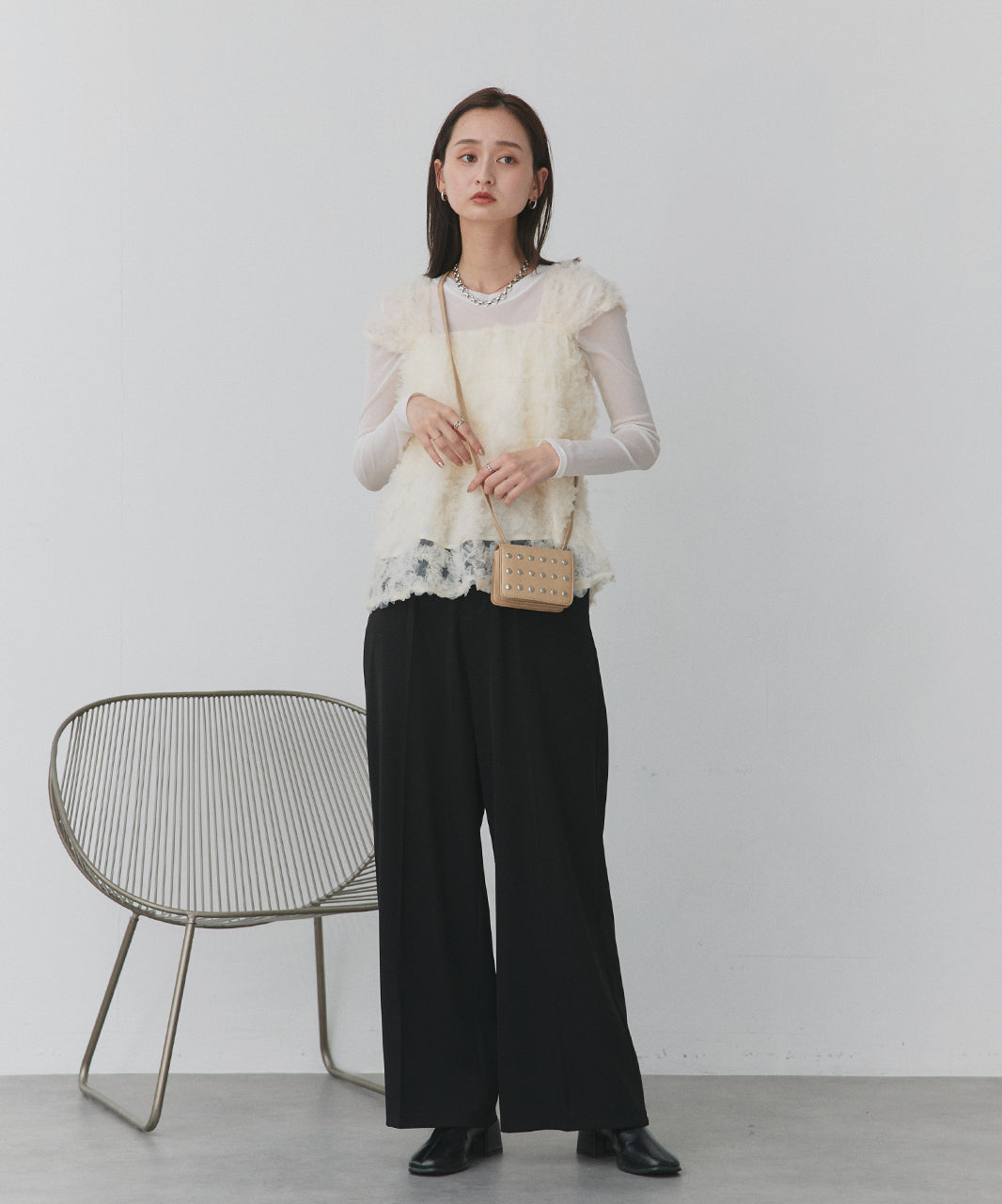 アドティエ ad thie ふわパフノースリブラウス (アイボリー) オフホワイト