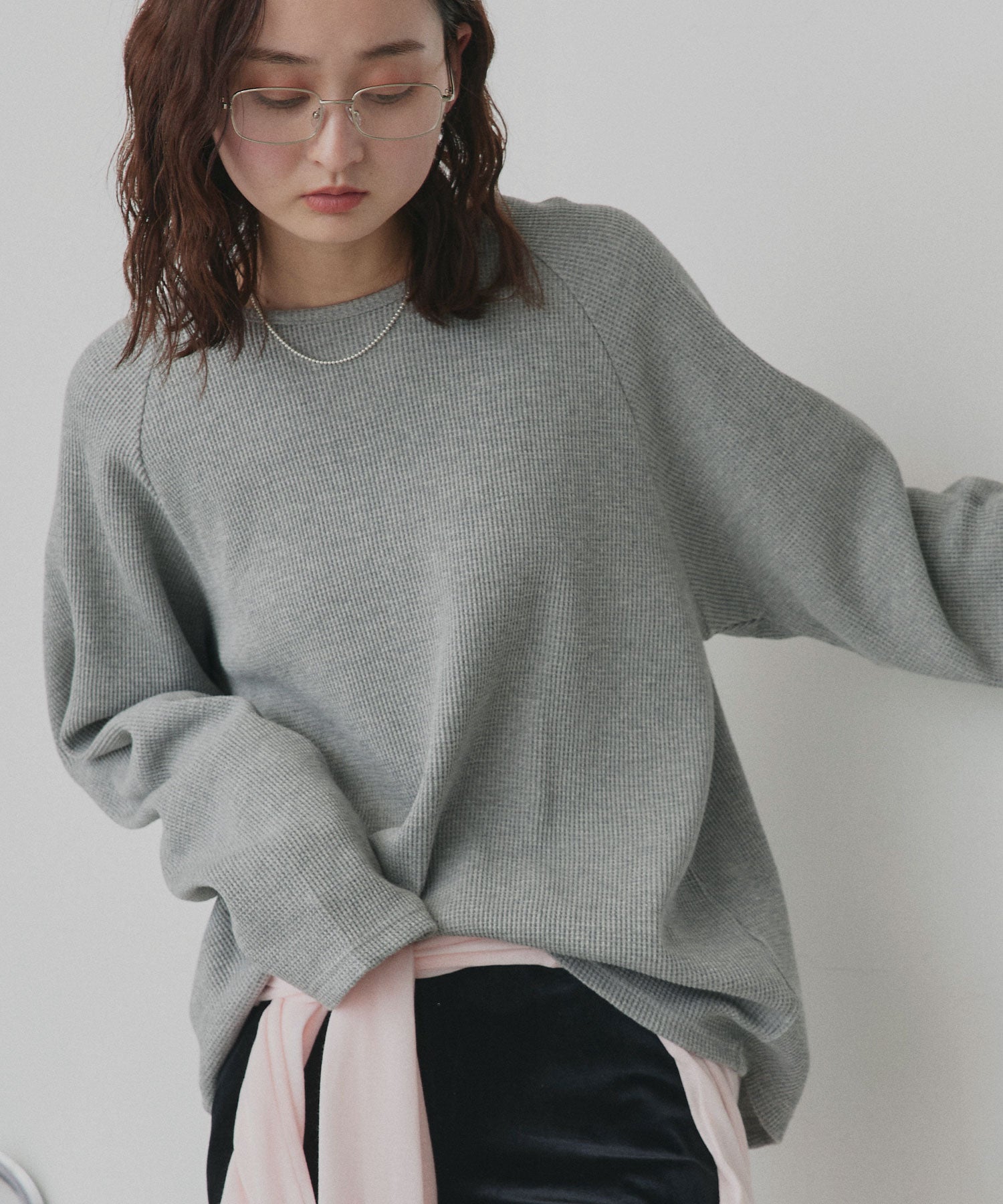 アドティエ ad thieラグランスリーブ ワッフルプルオーバー (オフホワイト) オフホワイト