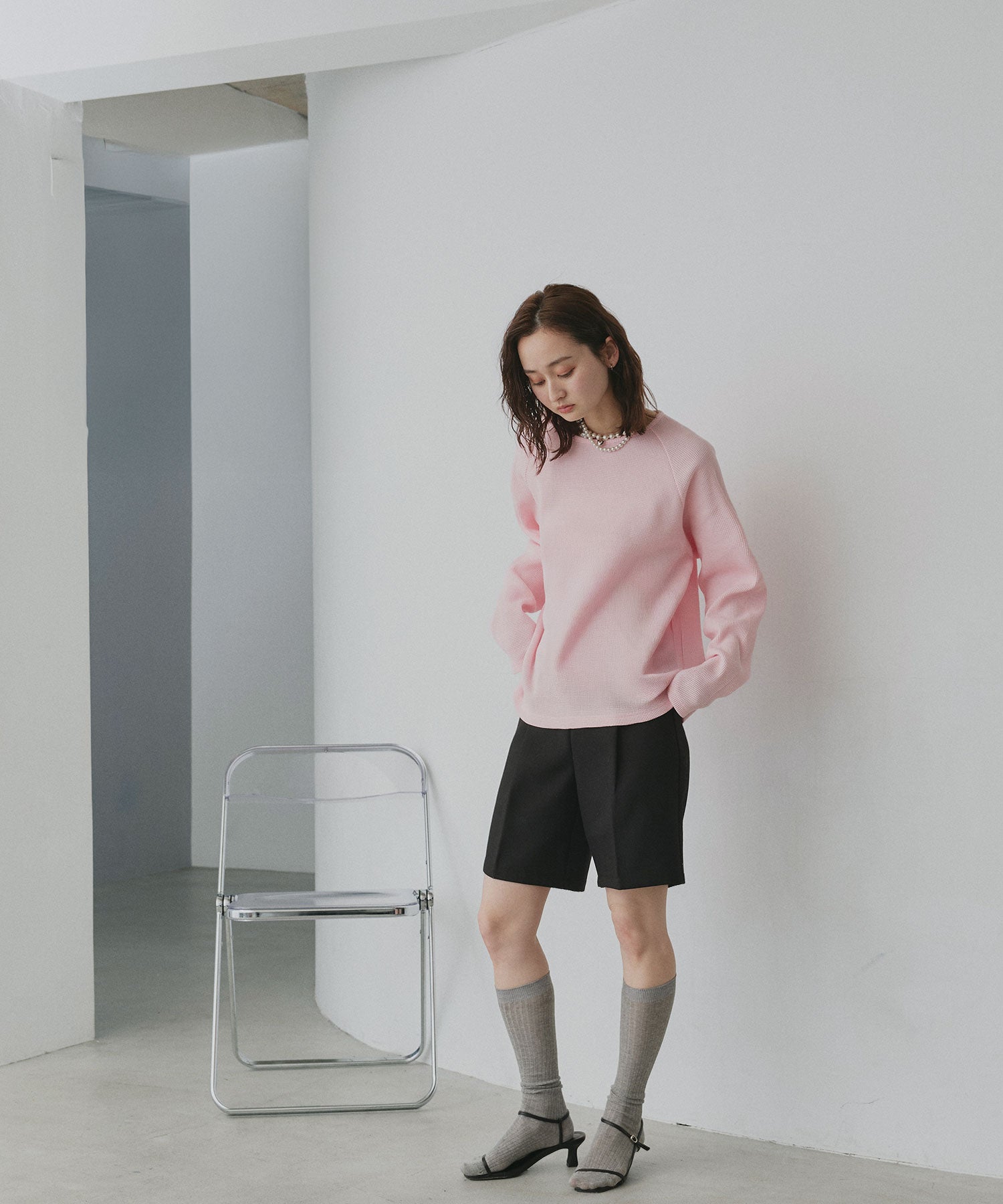 アドティエ ad thieラグランスリーブ ワッフルプルオーバー (オフホワイト) オフホワイト