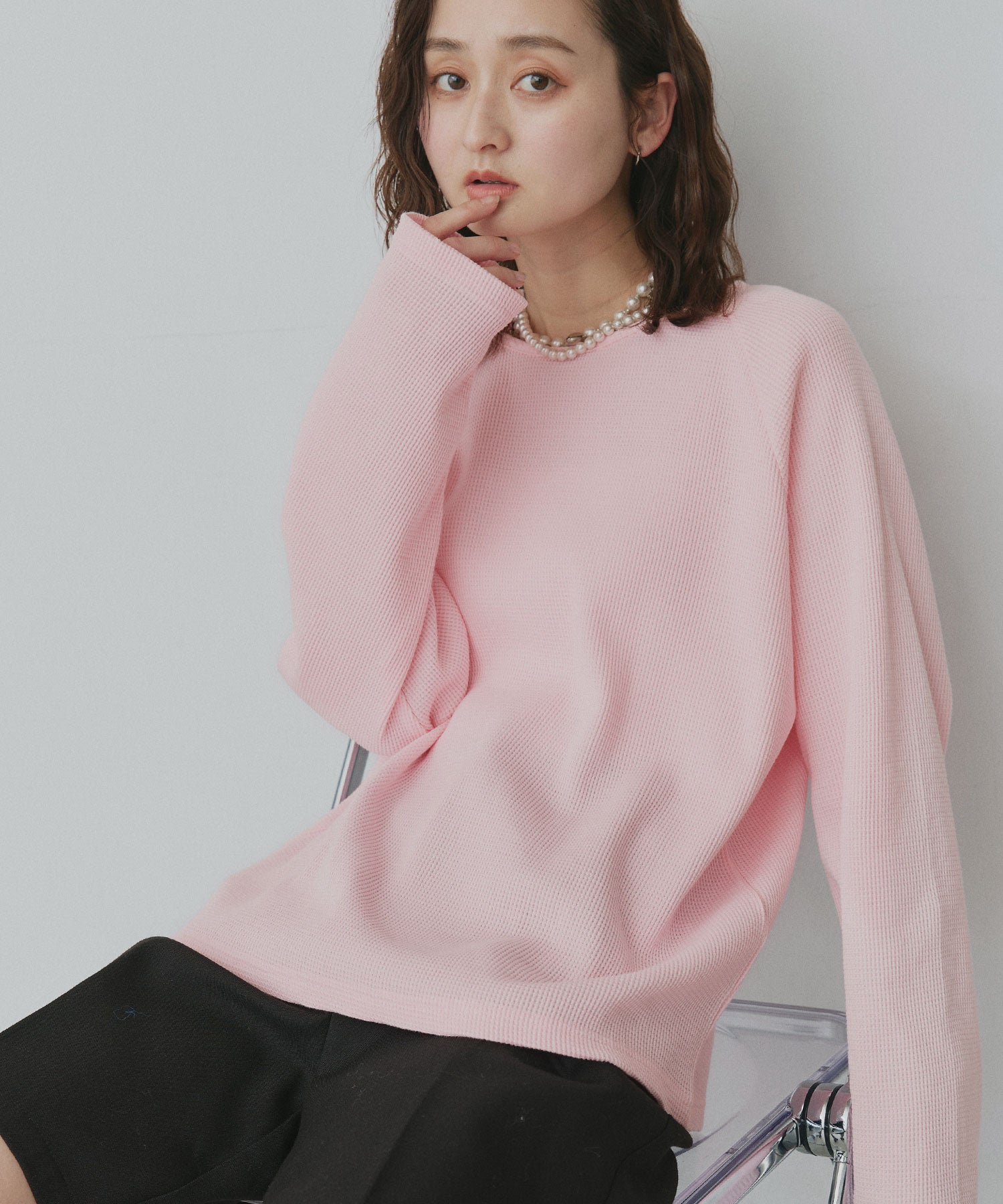 アドティエ ad thieラグランスリーブ ワッフルプルオーバー (オフホワイト) オフホワイト