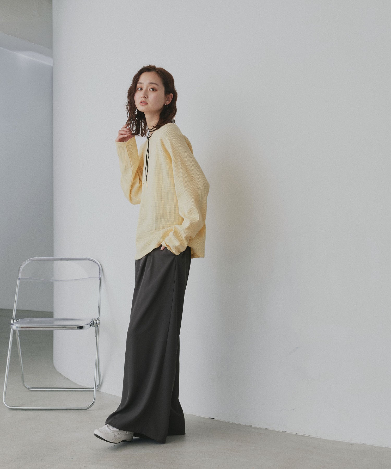 アドティエ ad thieラグランスリーブ ワッフルプルオーバー (オフホワイト) オフホワイト