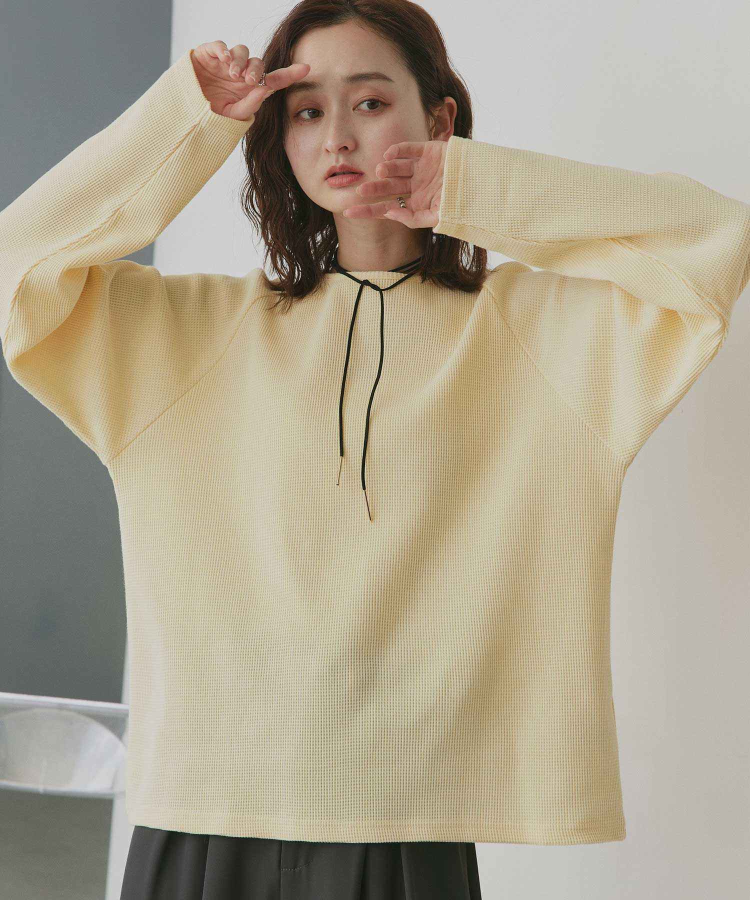 アドティエ ad thieラグランスリーブ ワッフルプルオーバー (オフホワイト) オフホワイト