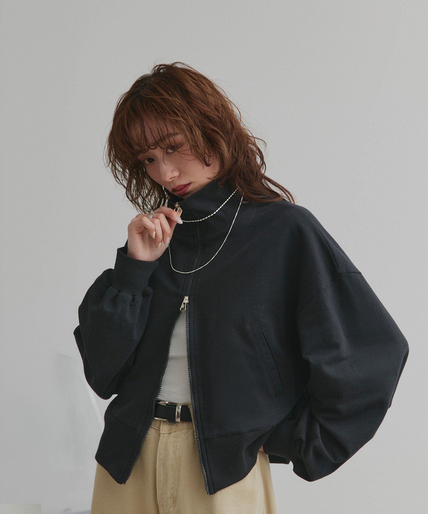 アドティエ ad thieスタンドカラーダブルジップスウェットブルゾン (ブラック) ブラック