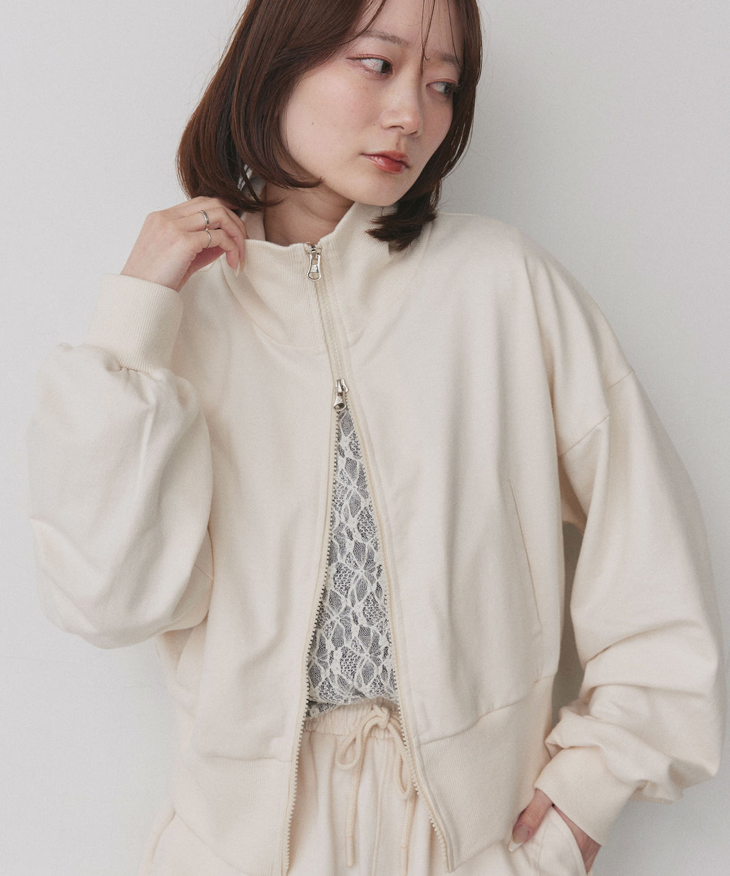 アドティエ ad thie 【2025AW新作】スタンドカラーダブルジップスウェットブルゾン (ブラック) ブラック