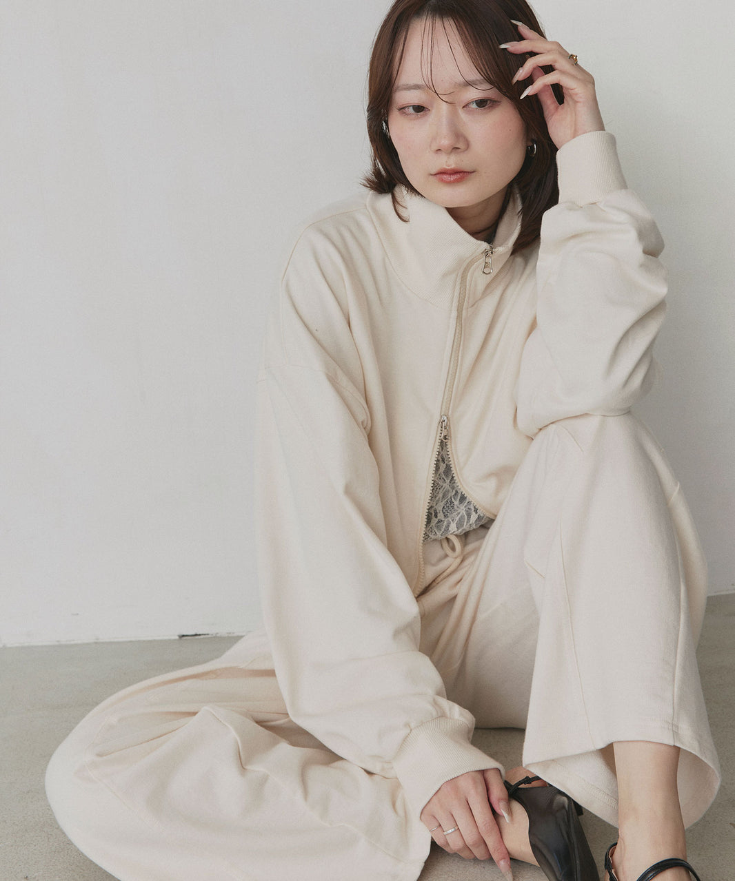 アドティエ ad thie 【2025AW新作】スタンドカラーダブルジップスウェットブルゾン (ブラック) ブラック