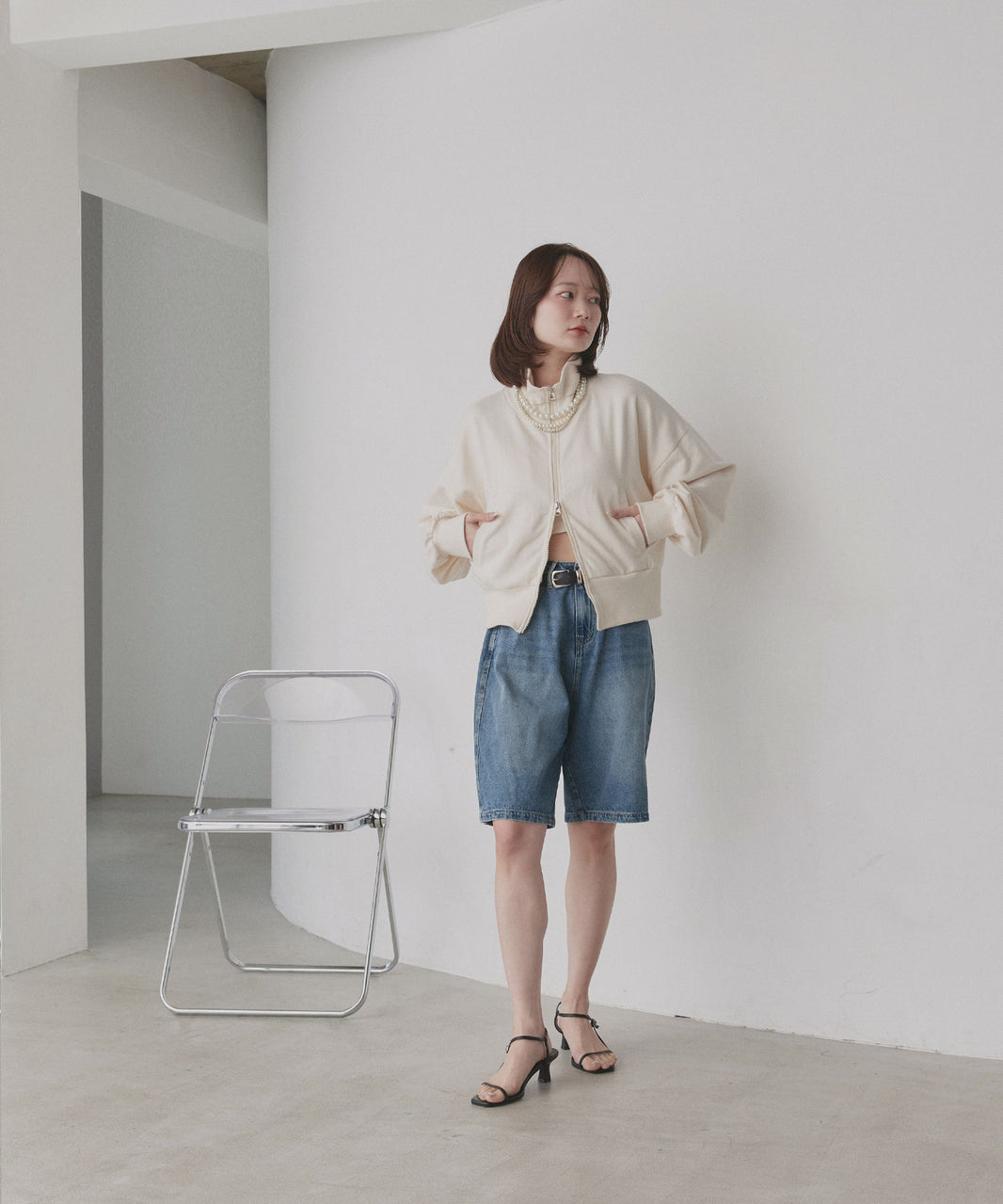 アドティエ ad thie 【2025AW新作】スタンドカラーダブルジップスウェットブルゾン (ブラック) ブラック