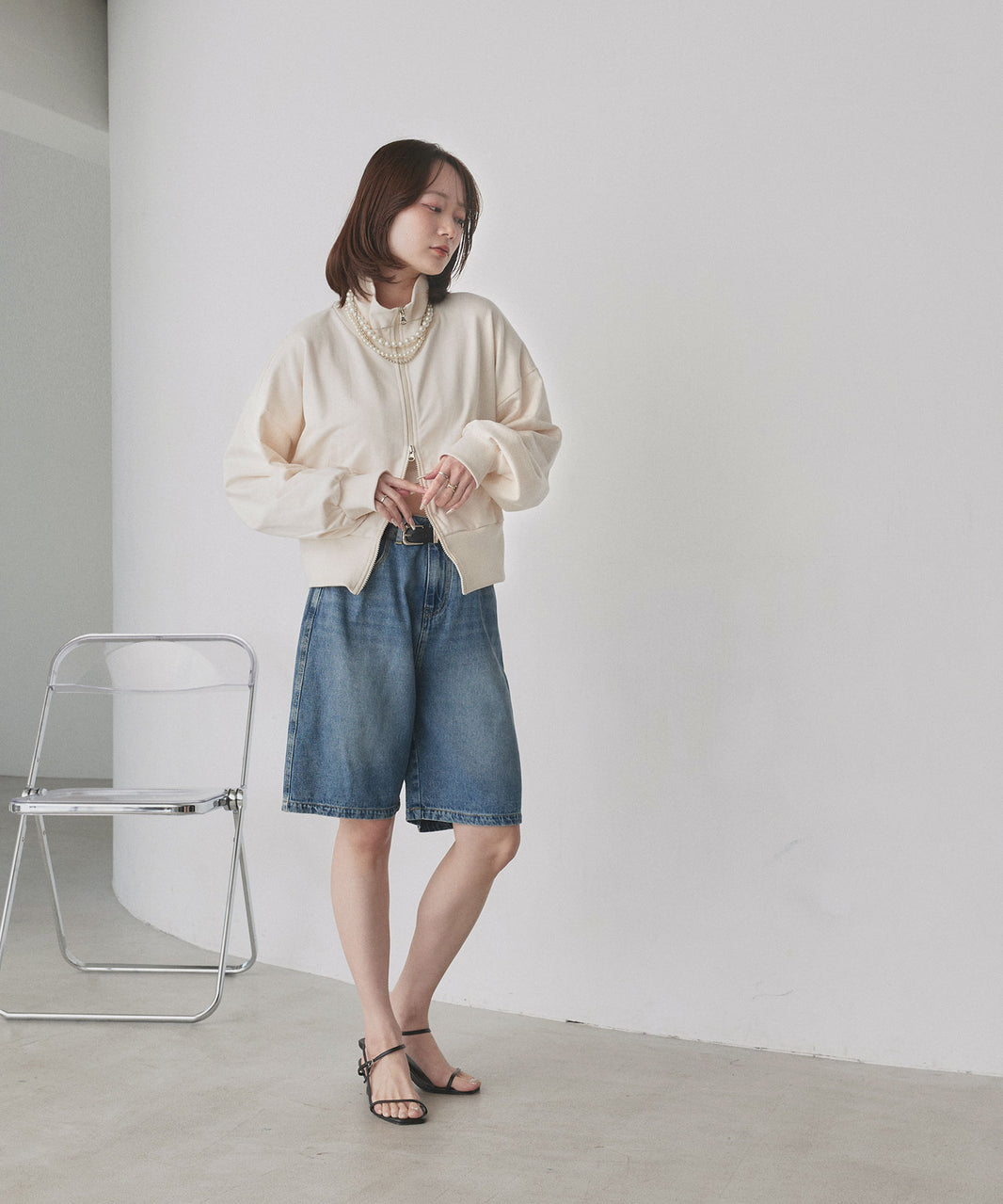 アドティエ ad thie 【2025AW新作】スタンドカラーダブルジップスウェットブルゾン (ブラック) ブラック