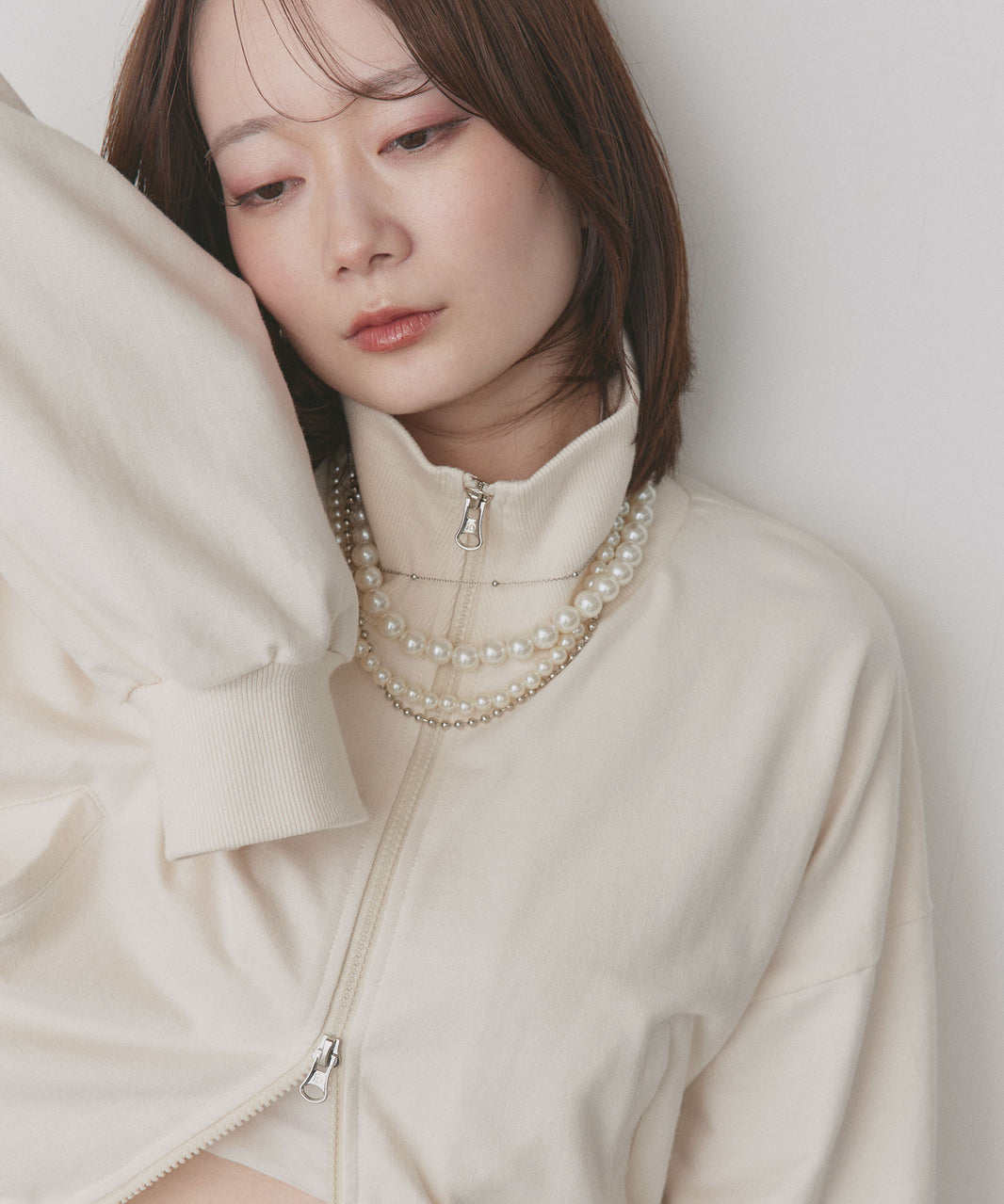 アドティエ ad thie 【2025AW新作】スタンドカラーダブルジップスウェットブルゾン (ブラック) ブラック