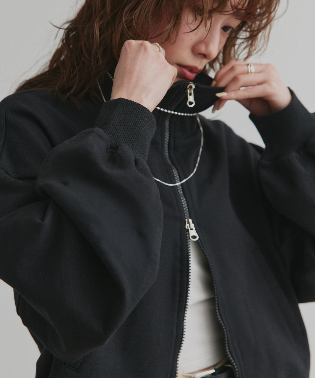 アドティエ ad thie 【2025AW新作】スタンドカラーダブルジップスウェットブルゾン (ブラック) ブラック
