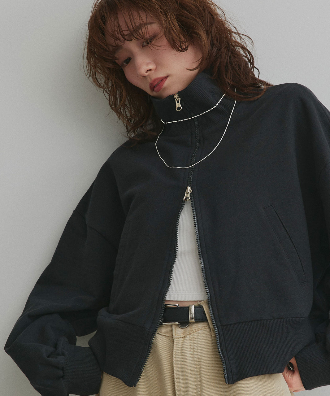 アドティエ ad thie 【2025AW新作】スタンドカラーダブルジップスウェットブルゾン (ブラック) ブラック