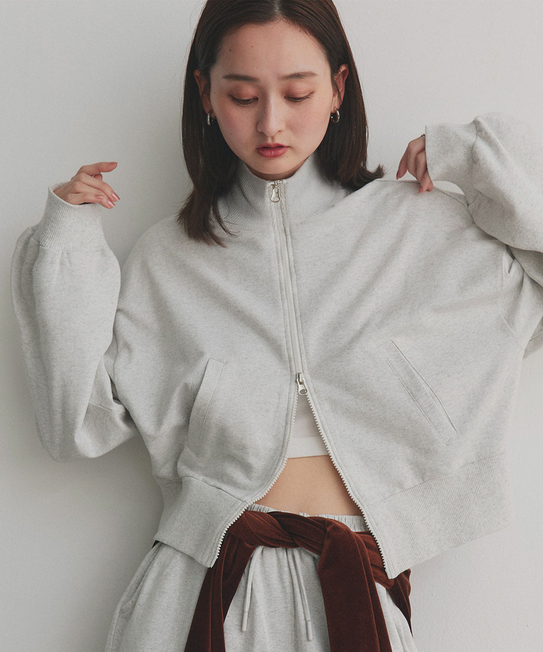 アドティエ ad thie 【2025AW新作】スタンドカラーダブルジップスウェットブルゾン (ブラック) ブラック