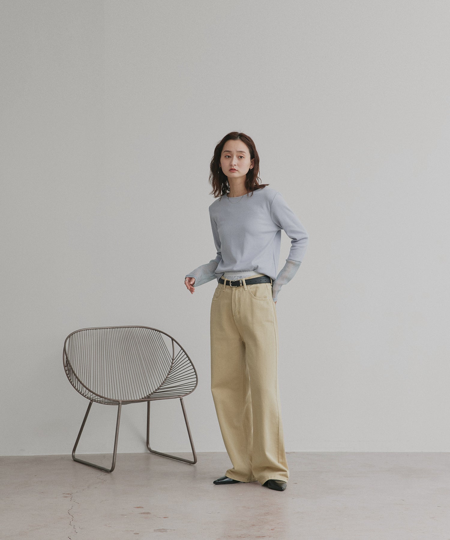 アドティエ ad thie 【2025AW新作】袖切替ラメシアー レースアソートトップス (ブラウン×ラメシアー) ブラウン×ラメシアー