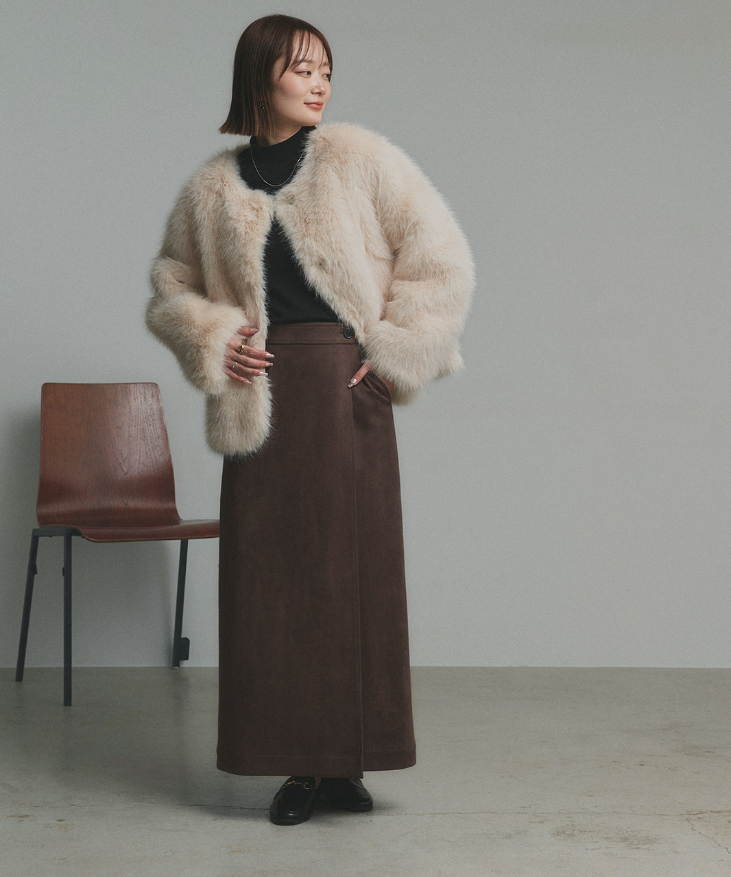 アドティエ ad thie 【2025AW新作】スエードラップスカート (キャメル) キャメル