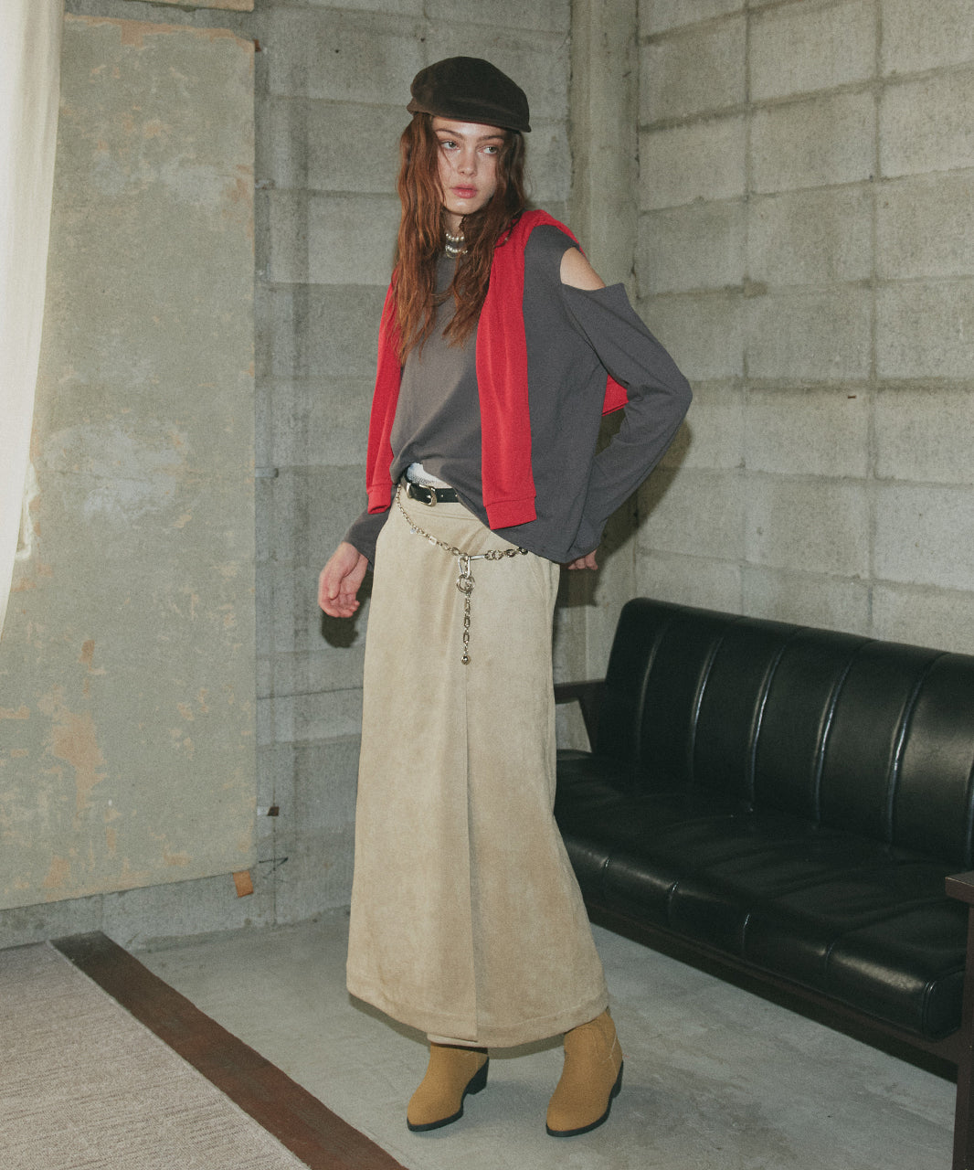 アドティエ ad thie 【2025AW新作】スエードラップスカート (キャメル) キャメル