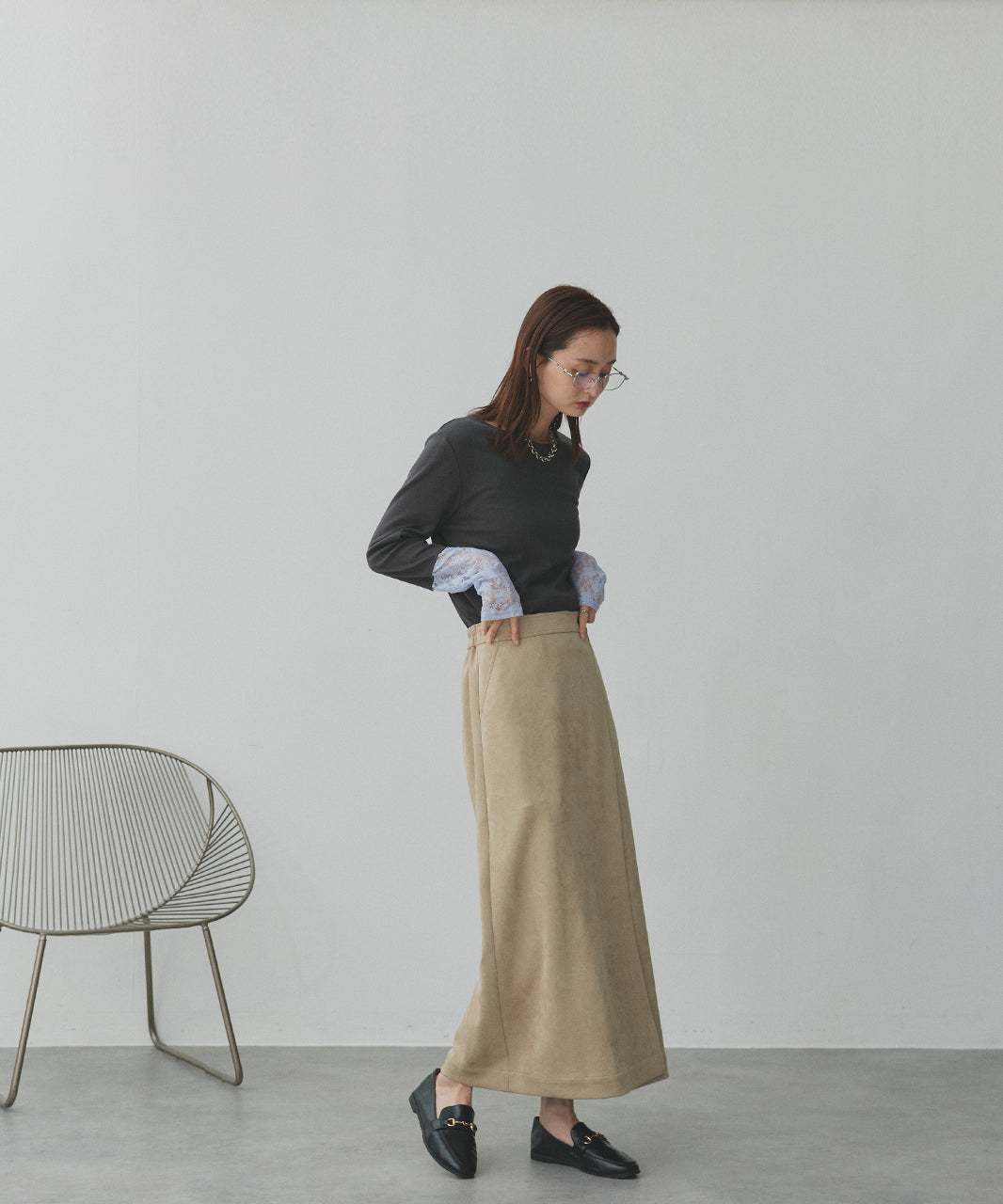 アドティエ ad thie 【2025AW新作】スエードラップスカート (キャメル) キャメル