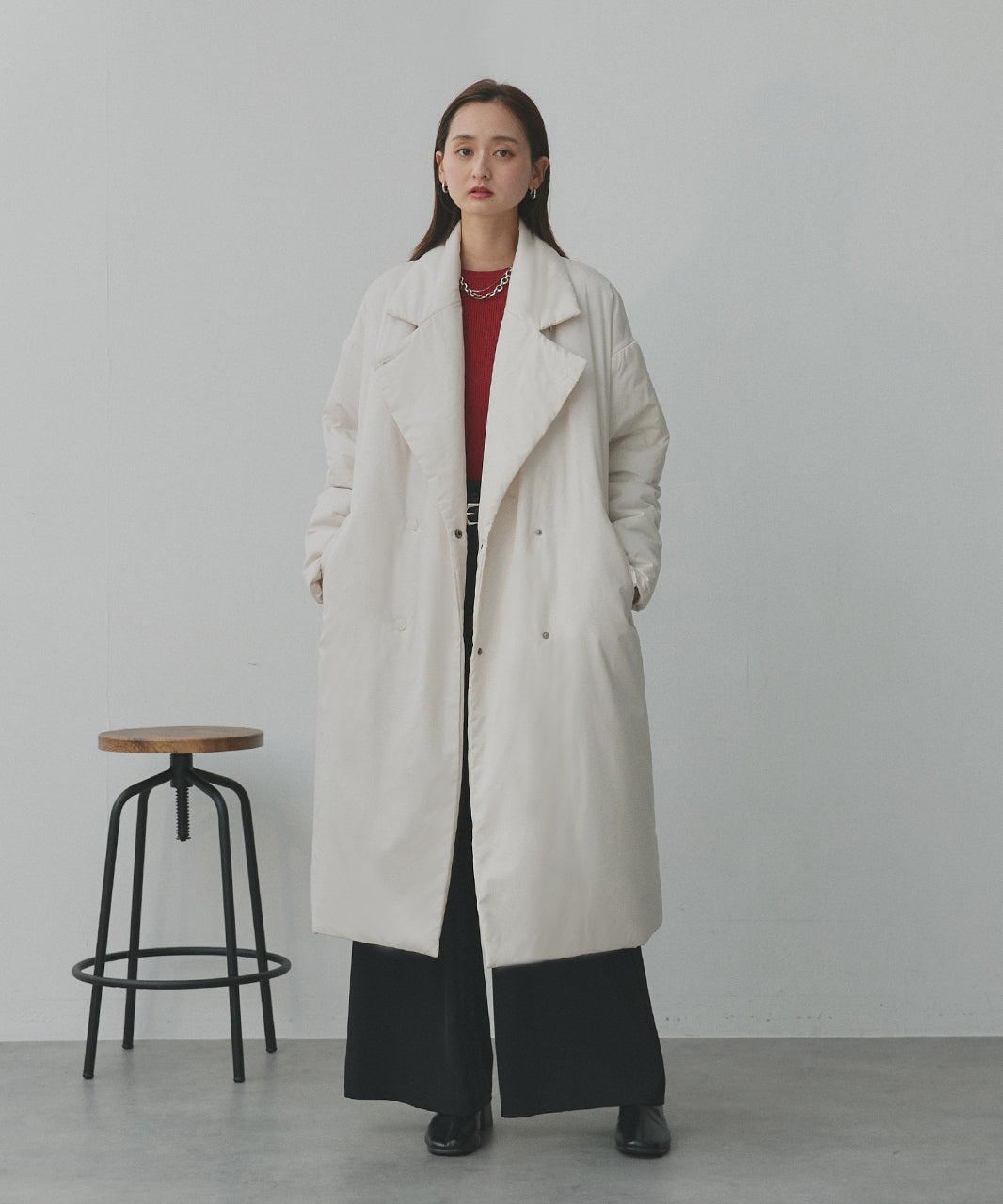アドティエ ad thie 【2025AW新作】中綿テーラードカラーロングコート (アイボリー) アイボリー