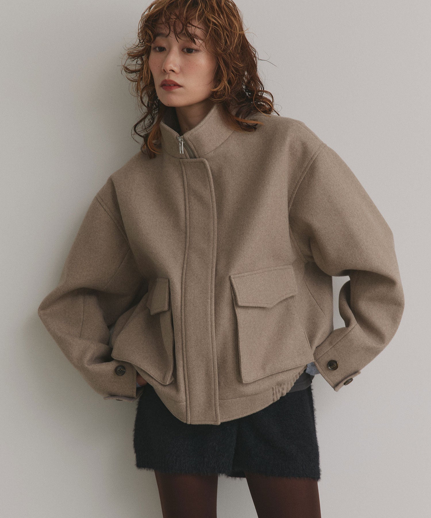アドティエ ad thie 【2025AW新作】フェイクウールスタンドカラーブルゾン (モクグレー) モクグレー