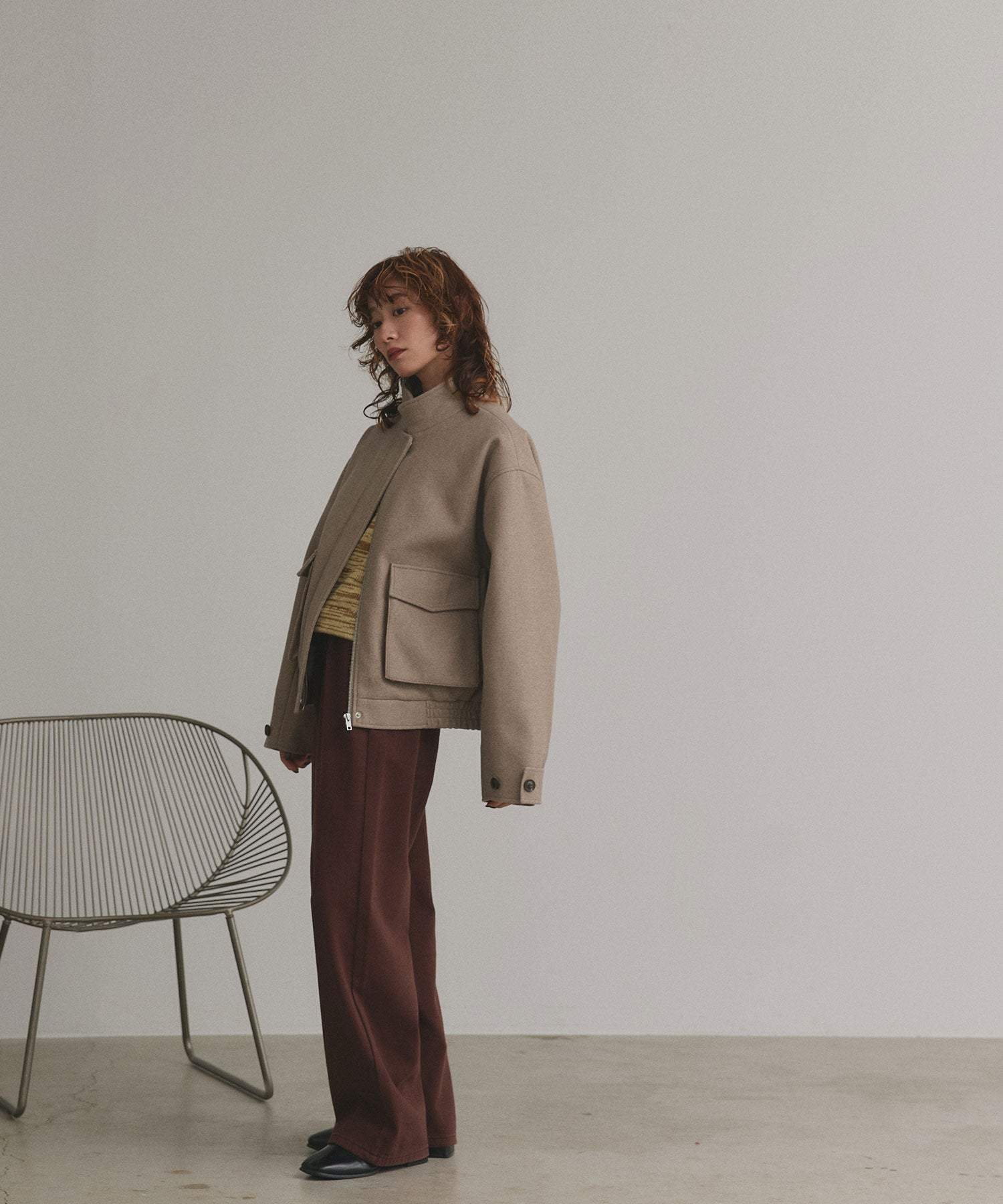 アドティエ ad thie 【2025AW新作】フェイクウールスタンドカラーブルゾン (モクグレー) モクグレー