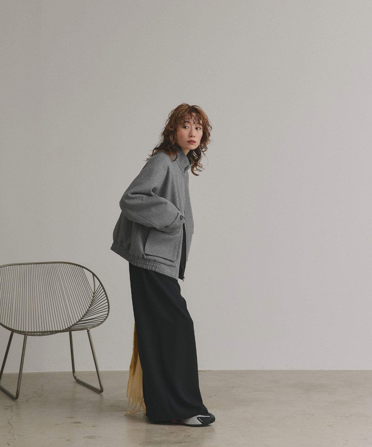 アドティエ ad thie 【2025AW新作】フェイクウールスタンドカラーブルゾン (モクグレー) モクグレー