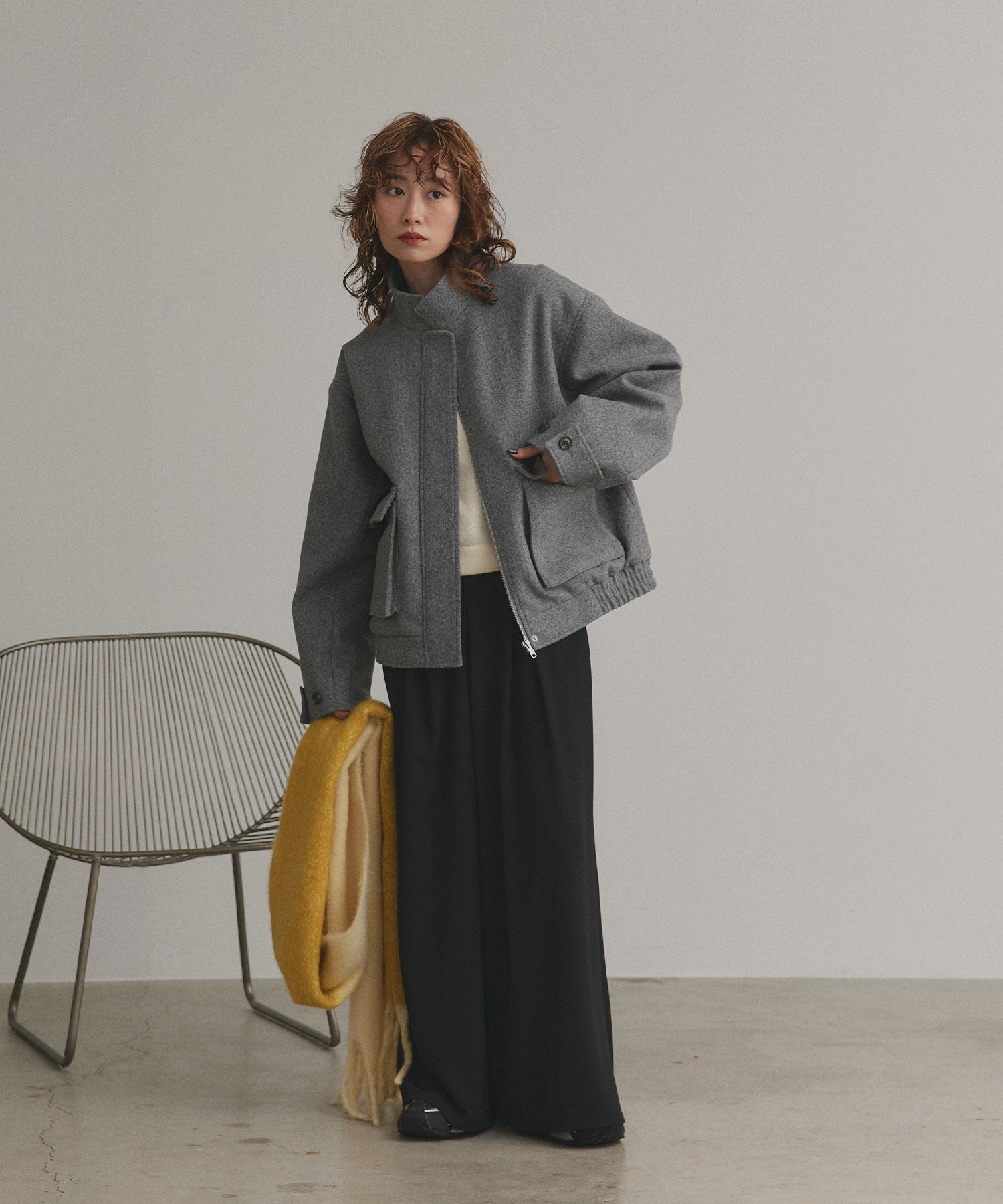 アドティエ ad thie 【2025AW新作】フェイクウールスタンドカラーブルゾン (モクグレー) モクグレー