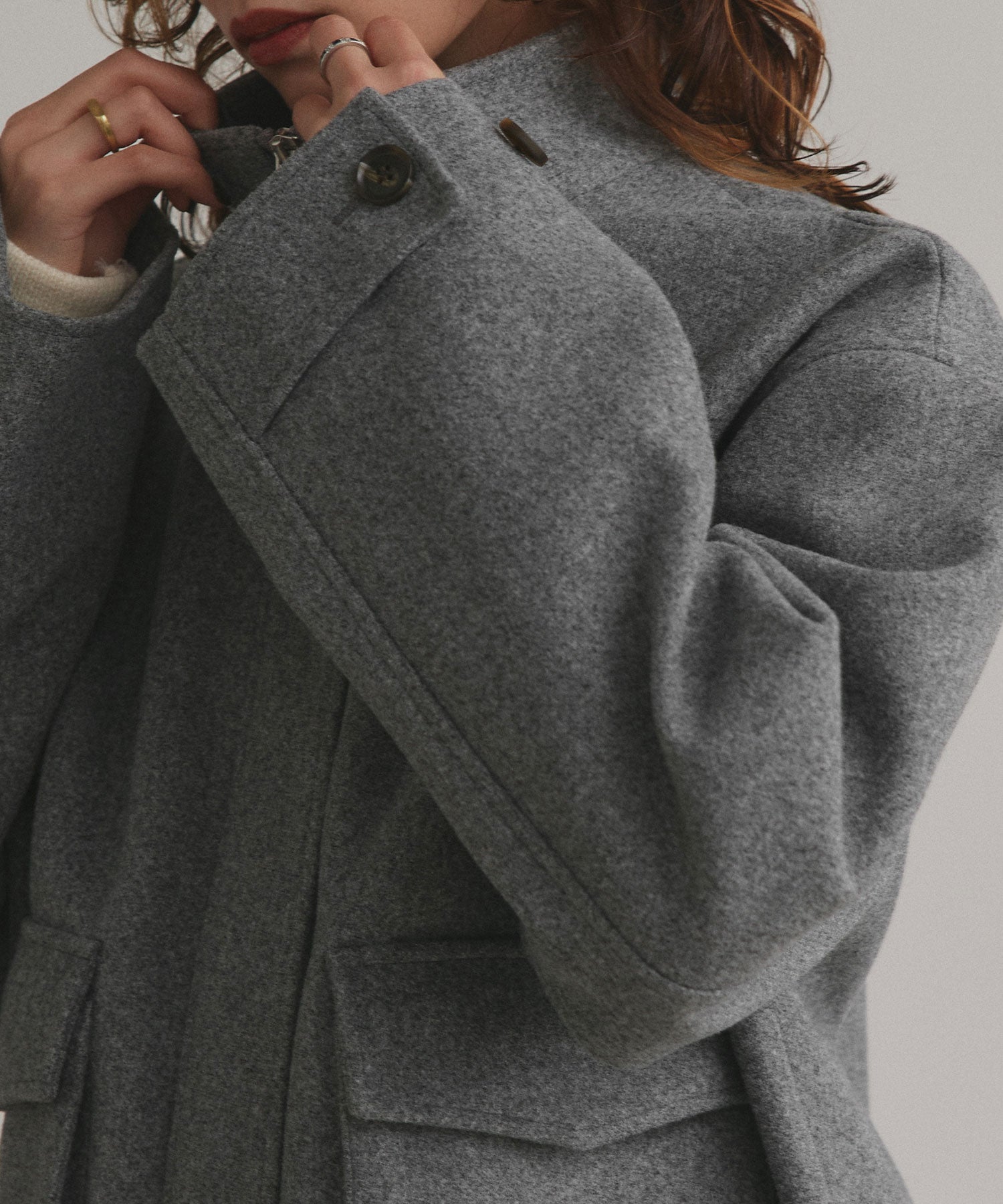 アドティエ ad thie 【2025AW新作】フェイクウールスタンドカラーブルゾン (モクグレー) モクグレー