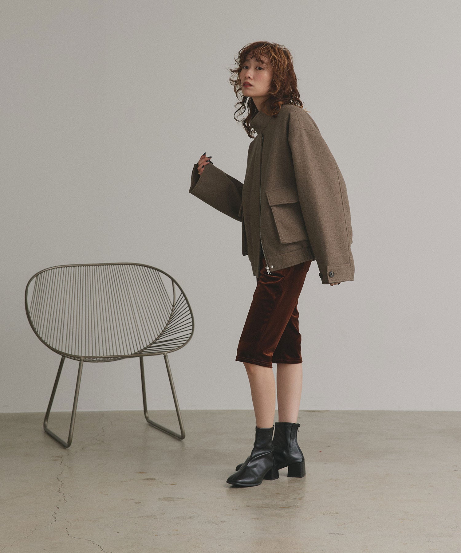 アドティエ ad thie 【2025AW新作】フェイクウールスタンドカラーブルゾン (モクグレー) モクグレー