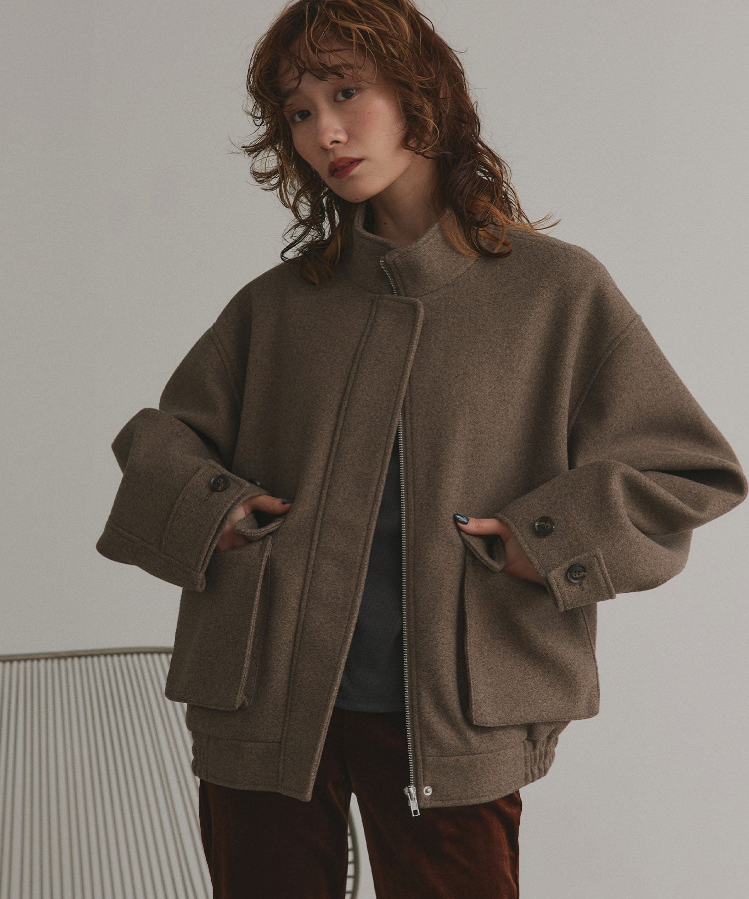 アドティエ ad thie 【2025AW新作】フェイクウールスタンドカラーブルゾン (モクグレー) モクグレー
