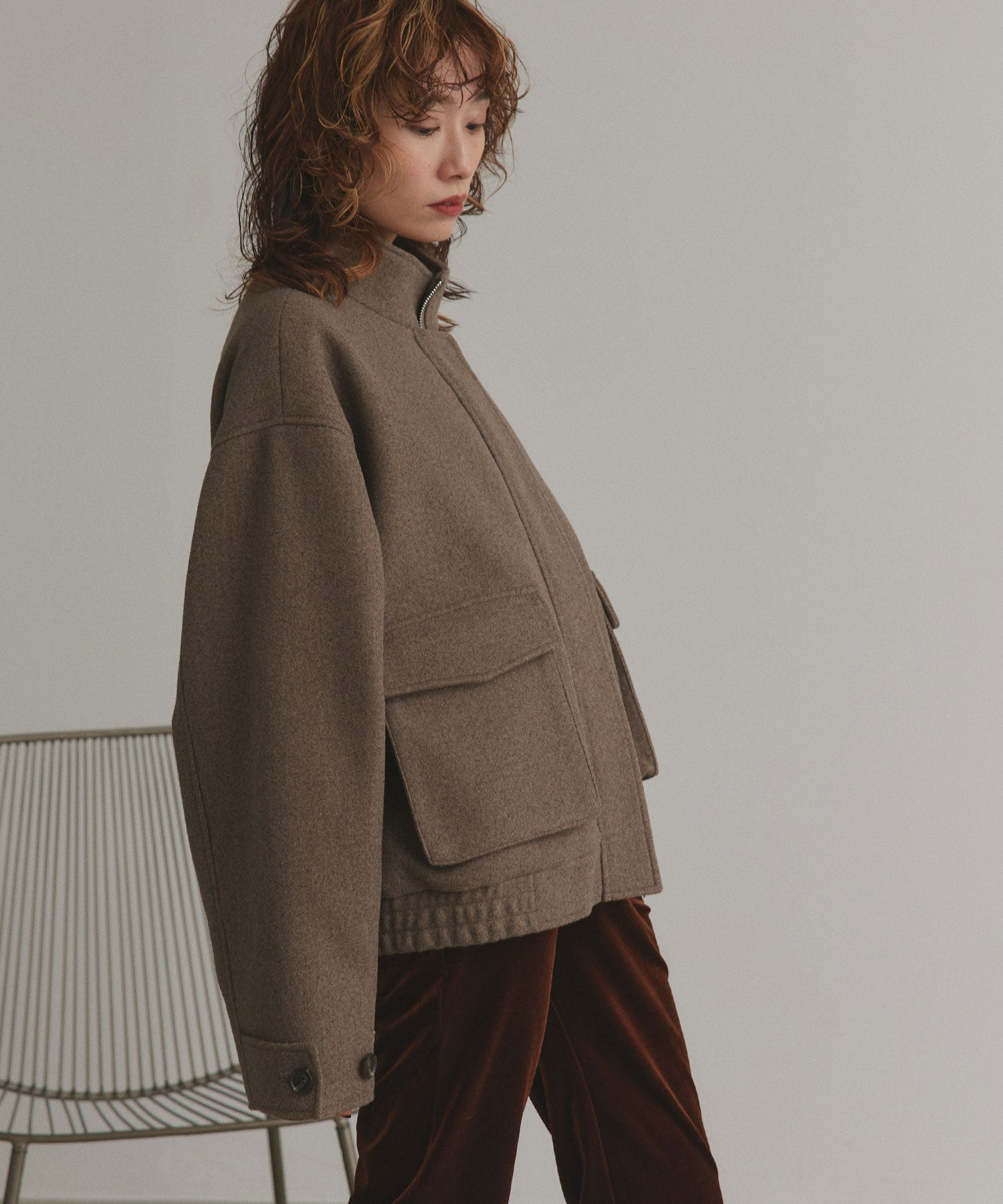 アドティエ ad thie 【2025AW新作】フェイクウールスタンドカラーブルゾン (モクグレー) モクグレー