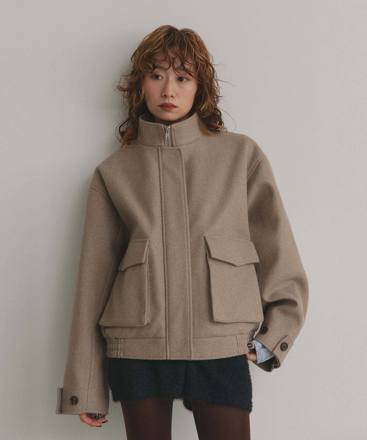 アドティエ ad thie 【2025AW新作】フェイクウールスタンドカラーブルゾン (ベージュ) ベージュ