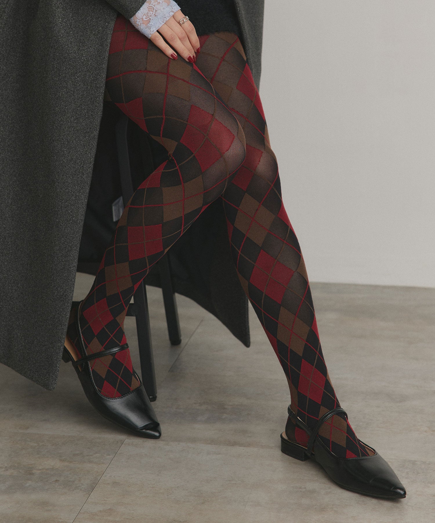 アドティエ ad thie 【2025AW新作】アーガイルタイツ (ブルー) ブルー