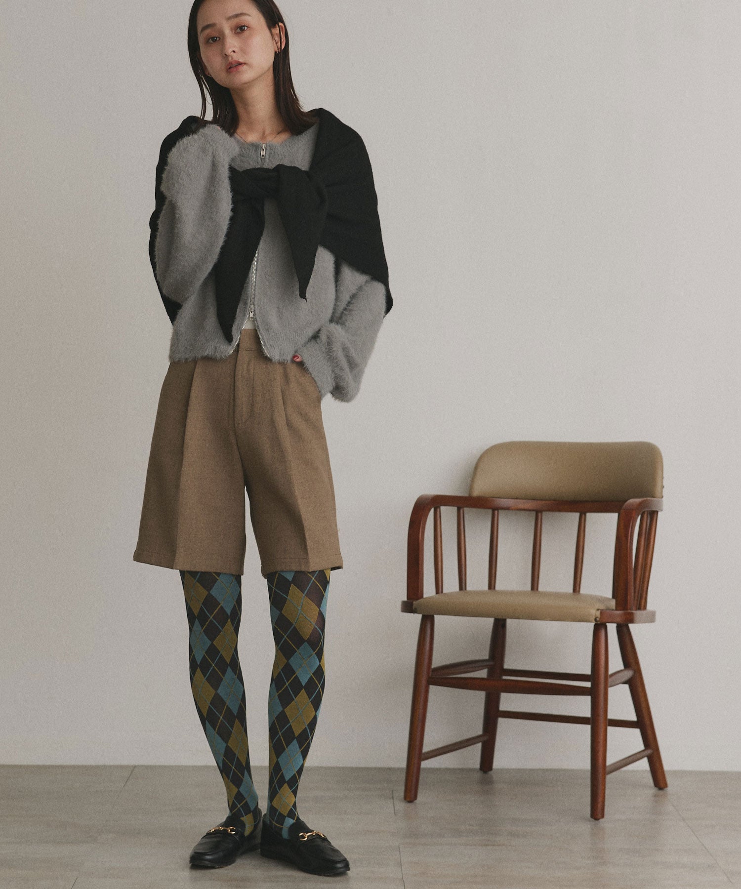 アドティエ ad thie 【2025AW新作】アーガイルタイツ (ブルー) ブルー