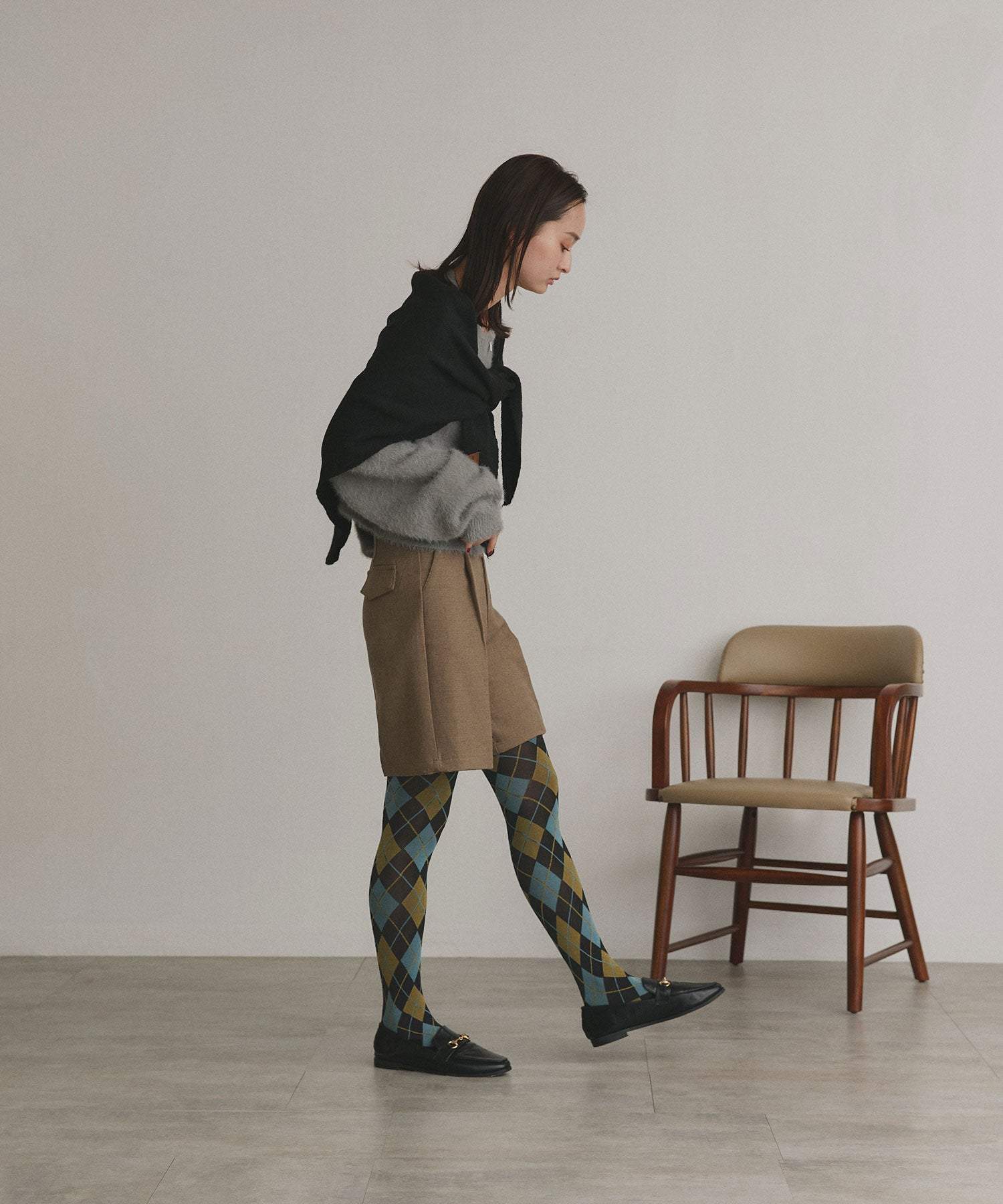 アドティエ ad thie 【2025AW新作】アーガイルタイツ (ブルー) ブルー