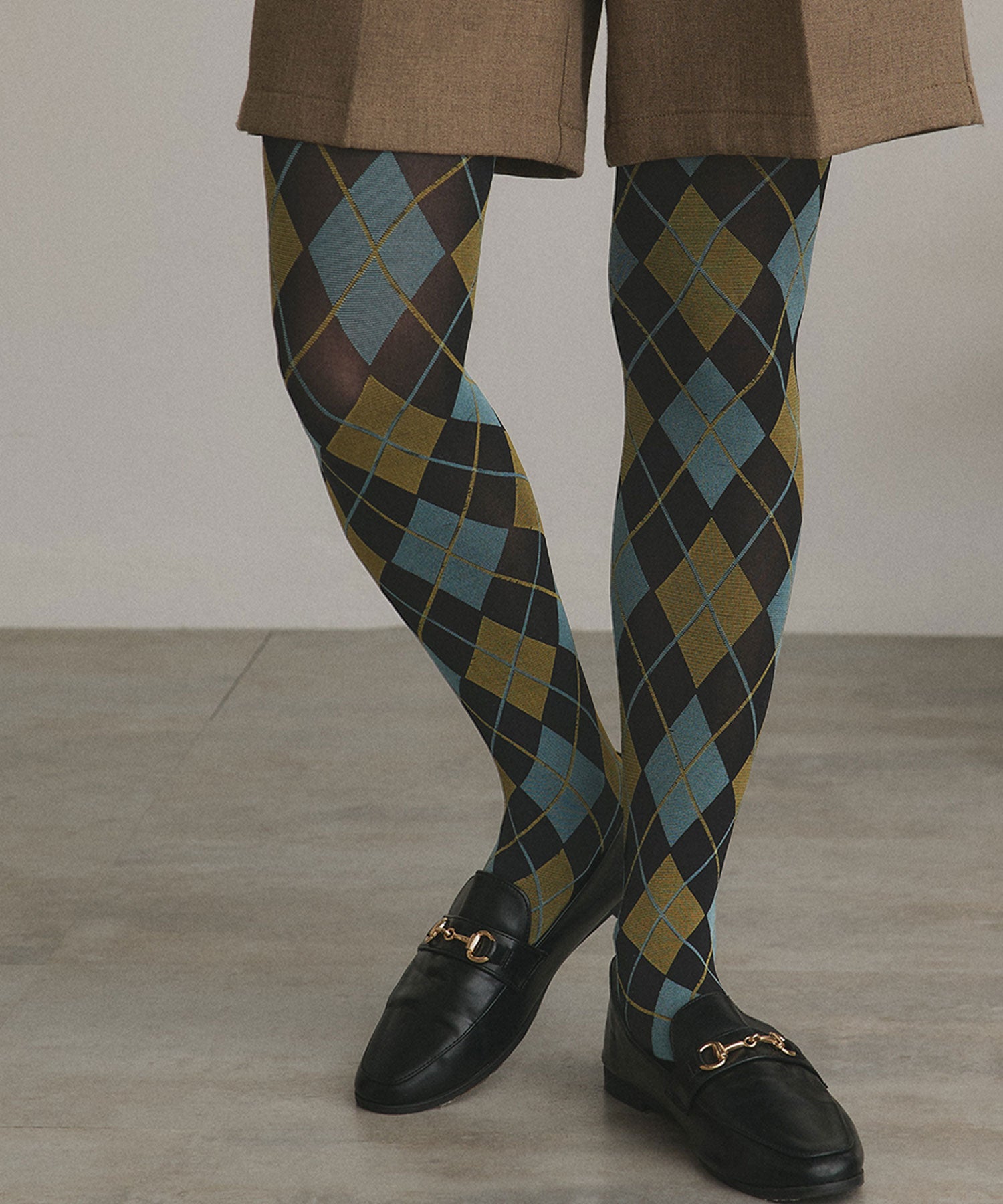 アドティエ ad thie 【2025AW新作】アーガイルタイツ (ブルー) ブルー