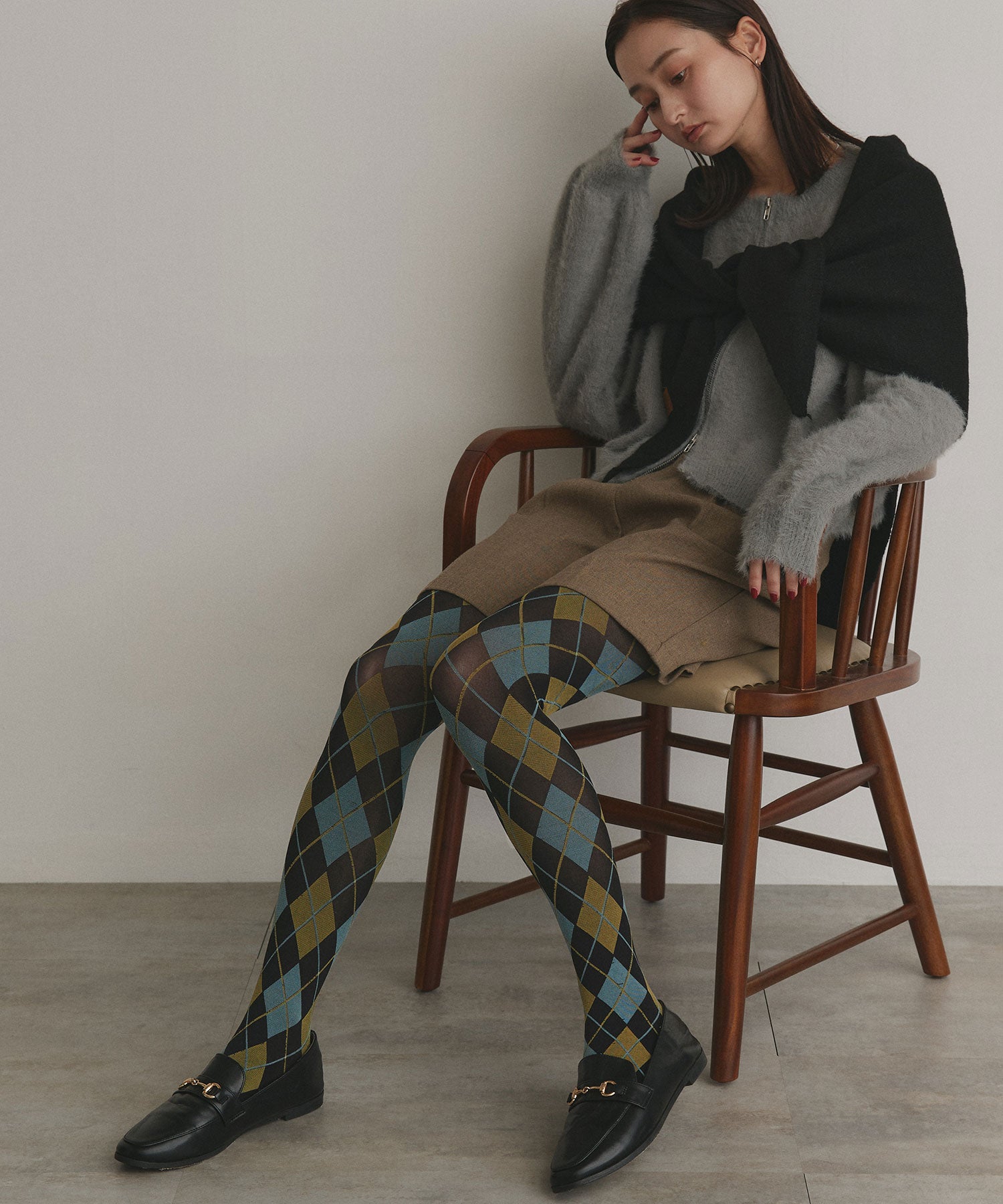 アドティエ ad thie 【2025AW新作】アーガイルタイツ (ブルー) ブルー